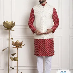 SOJANYA Embroidered Regular Sequinned Kurta With Churidar & Nehru Jacket-picture-0