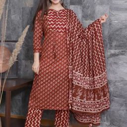 POSHART FASHION AS UNIQUE AS YOU AREPrinted Pure Cotton Kurta With Trousers & Dupatta-image-97