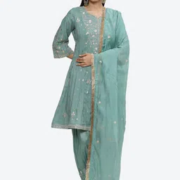 Biba Ethnic Motifs Embroidered A-Line Kurta with Salwar & Dupatta-image-25