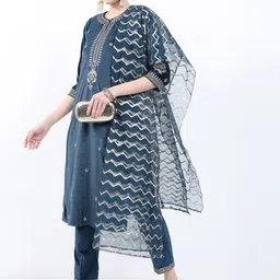 KETCH Women Floral Embroidered Velvet Kurta with Palazzos & With Dupatta-picture-27