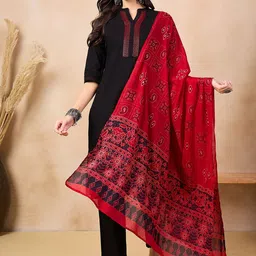Anouk Black Striped Yoke Design Regular Pure Cotton Kurta With Trousers & With Dupatta image 2