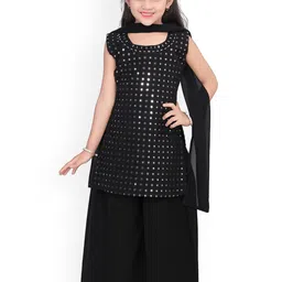 BAESD Girls Embroidered Regular Mirror Work A-Line Kurta With Palazzos & Dupatta-picture-23