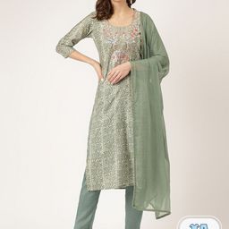 Divena Floral Printed Beads and Stones Kurta with Trousers & With Dupatta-21