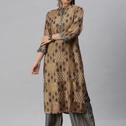 SHOWOFF Ethnic Motifs Printed Beads Work Foil Kurta with Palazzos-picture-35