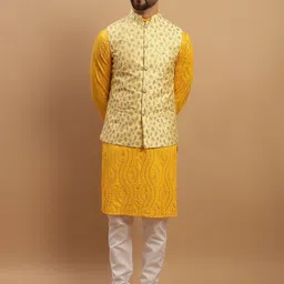 SOJANYA Embroidered Sequinned Pure Cotton Kurta with Churidar & Embroidered Nehru Jacket-28