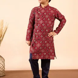 Stylo Bug Boys Ethnic Motifs Printed Mandarin Collar Angrakha Kurta with Pyjamas-image-46