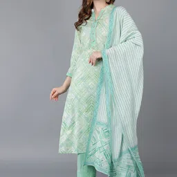 AHIKA Women Green Printed Kurta with Trouser & Dupatta-image-26