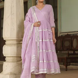 EverBloom Embroidered Gotta Patti Pure Cotton Kurta with Trousers & Dupatta-picture-37