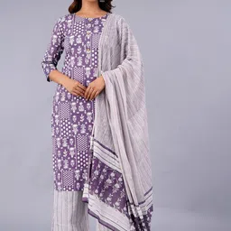 KALINI Ethnic Motifs Printed Pure Cotton Kurta With Palazzo & With Dupatta-17