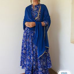 Janasya Floral Printed Mandarin Collar Gotta Patti Anarkali Kurta With Palazzos & Dupatta-picture-11