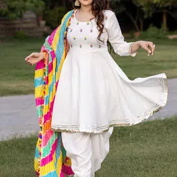 Ambraee Floral Embroidered Sequined Gotta Patti Kurta with Dhoti Pants & Dupatta-50