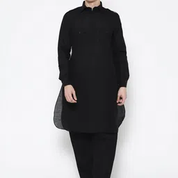 SG LEMAN Men Black Angrakha Kurta with Salwar-picture-47