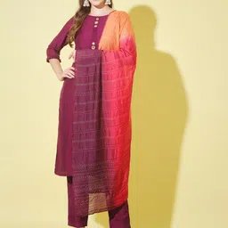 KALINI Mirror Work Kurta With Trousers & Dupatta-image-65