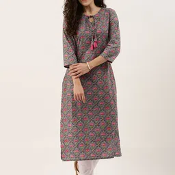 KALINI Floral Printed Pure Cotton Straight Kurta With Trousers-picture-14