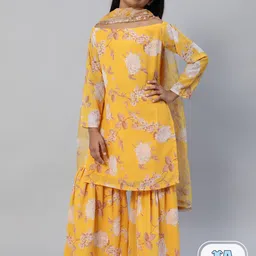 Aks Kids Girls Floral Printed Regular Kurti with Sharara & Dupatta-image-1