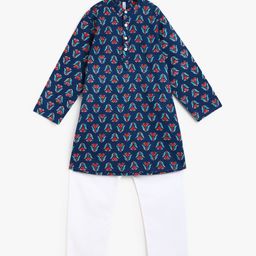Campana Boys Navy Blue Printed Pure Cotton Kurta with Pyjamas-35
