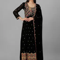 Trendmalls Ethnic Motifs Embroidered Straight Sequinned Silk Georgette Kurta Set-image-28