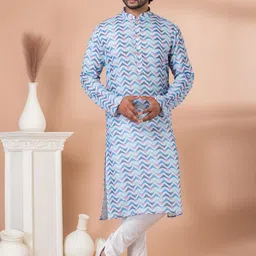 ROOTED LIBAAS Chevron Printed Mandarin Collar Straight Kurta With Pyjamas-image-60