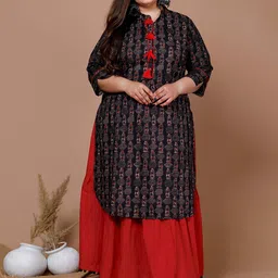 MIRAVAN Plus Size Women Plus Size Printed Pure Cotton Kurta with Skirt-25