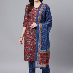 Idalia Floral Printed Pure Cotton Kurta with Trousers & Dupatta-image-52