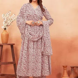 ODD BY chansi TRENDZ Floral Printed Beads & Stones Anarkali Kurta With Palazzos & Dupatta-picture-4