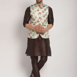 Kaifoo Mandarin Collar Kurta with Churidar & Nehru Jacket-picture-8