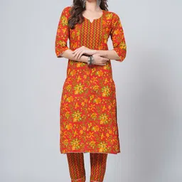 JAHIDA COMFORT WITH STYLE Floral Printed Gotta Patti Pure Cotton Kurta With Trouser-image-65