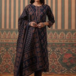Rain & Rainbow Women Ethnic Printed Pure Cotton Kurta with Palazzos & Dupatta-picture-21