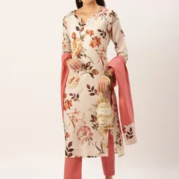SHOWOFF Floral Printed Beads and Stones Work Kurta with Trousers & Dupatta-13