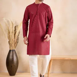 Anouk Ethnic Motifs Embroidered Regular Chikankari Kurta with Pyjamas-picture-12