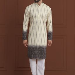 SOJANYA LUXE Ethnic Motifs Embroidered Mandarin Collar Straight Pure Cotton Kurta & Pyjama-image-42