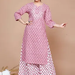 MIRAVAN Floral Printed Regular Pure Cotton Kurta with Palazzos-3