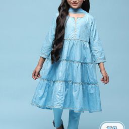 Biba Girls Floral Printed Layered Kurta with Churidar-image-55