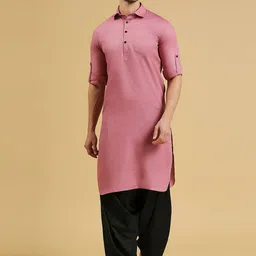 RAJUBHAI HARGOVINDAS Geometric Woven Design Roll-Up Sleeves Pure Cotton Kurta With Salwar-picture-54