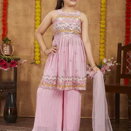 BAESD Girls Embroidered Sequinned A-Line Kurta With Sharara & Dupatta-picture-58