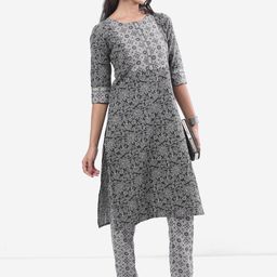 Vishudh Black & White Floral Printed Kurta With Trousers-image-39