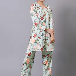 V TRADITION Floral Printed V-Neck Kurta with Trousers-23