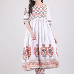 ANUTTARA FASHIONS Women Floral Printed Empire Pure Cotton Kurta with Trousers-image-115