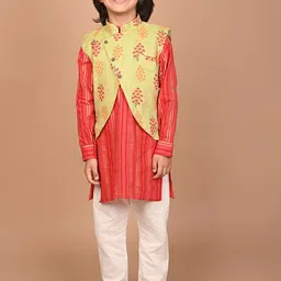 LIL PITAARA Floral Printed Pure Cotton Kurta & Pyjamas With Nehru Jacket-picture-17
