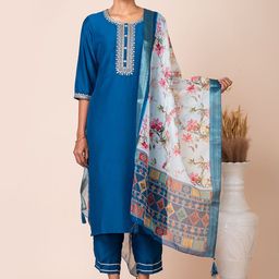 SARSO Women Ethnic Motifs Yoke Design Regular Kurta with Trousers & With Dupatta-11