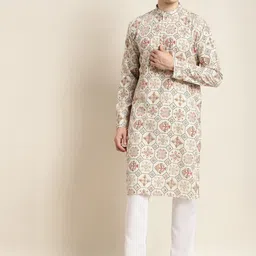 SOJANYA Ethnic Motifs Printed Mandarin Collar Kurta With Pyjamas-image-16