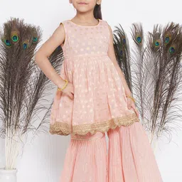 Little Bansi Girls Woven Design Sequinned Pure Cotton Kurta With Sharara & Dupatta-picture-19