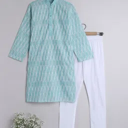 BAESD Boys Mandarin Collar Embroidered Regular Chikankari Pure Cotton Kurta with Churidar-4