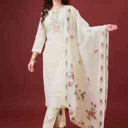 MOJILAA Embroidered Beads & Stones Chanderi Silk Straight  Kurta With Trousers & Dupatta-image-69