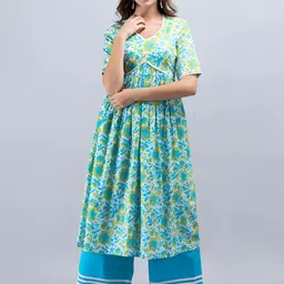 SAK JAIPUR Floral Printed Empire Pure Cotton Kurta with Palazzos-50