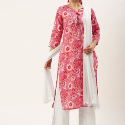 KALINI Floral Printed Regular Straight Pure Cotton Kurta With Palazzos & Dupatta-47