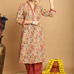 Kamayra Ethnic Motifs Printed Pleated Pure Cotton Kurta With Palazzos & Dupatta-picture-30
