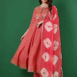 WOMENCLICK Floral Printed Tie-Up Neck Gotta Patti Anarkali Kurta With Palazzos & Dupatta-picture-54