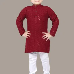 BT DEZINES Boys Ethnic Motifs Chikankari Embroidered Regular Sequinned Kurta with Pyjamas-20