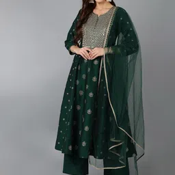 AHIKA Ethnic Motifs Embroidered Kurta with Palazzos & Dupatta-image-68